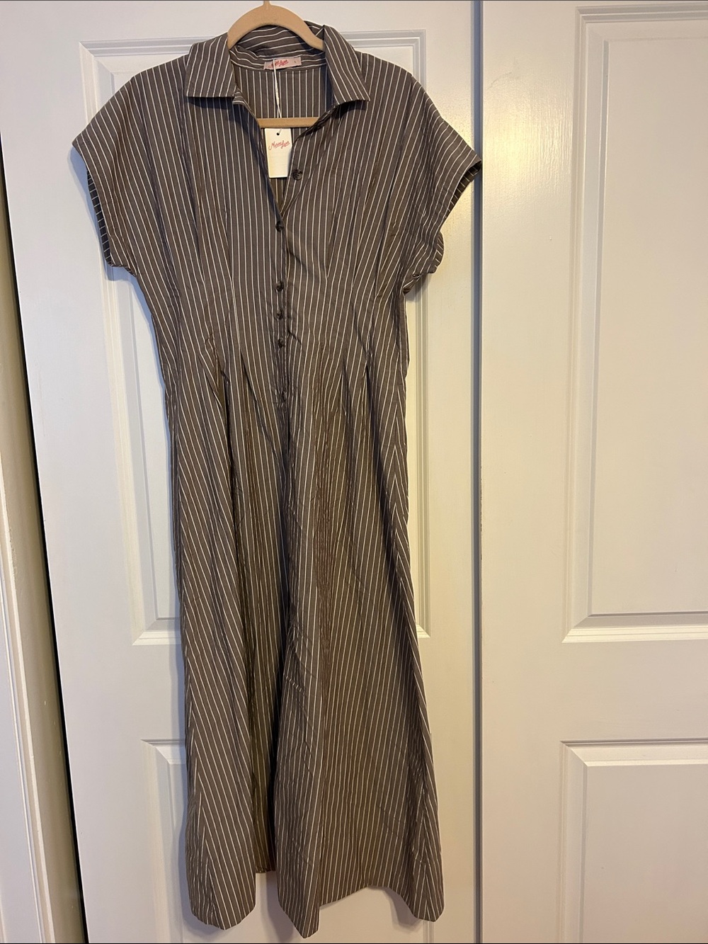 Marine Layer Brown and White Striped Button-Front Dress
